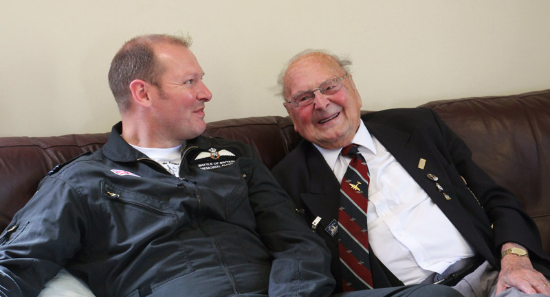 George Dunn having a laugh with BBMF pilot Flt Lt Paul ‘Ernie’ Wise.