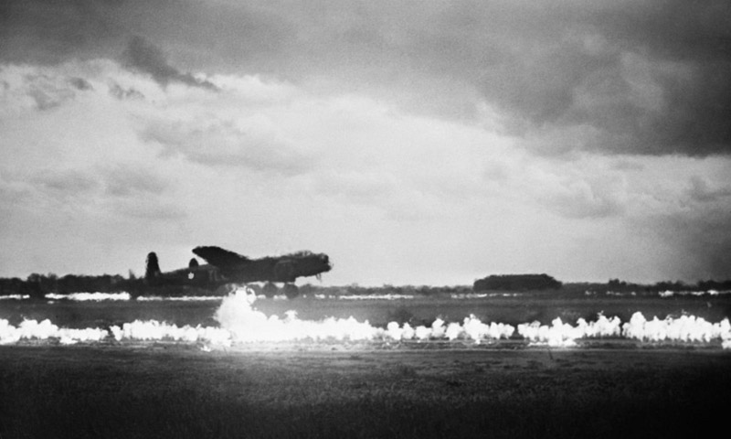 A Lancaster practising a FIDO landing