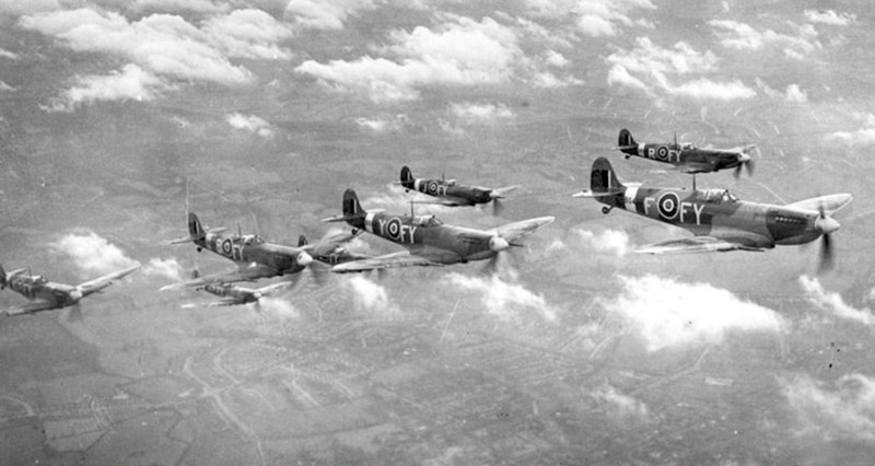 Spitfire Mk IXs of 611 Sqn in squadron formation