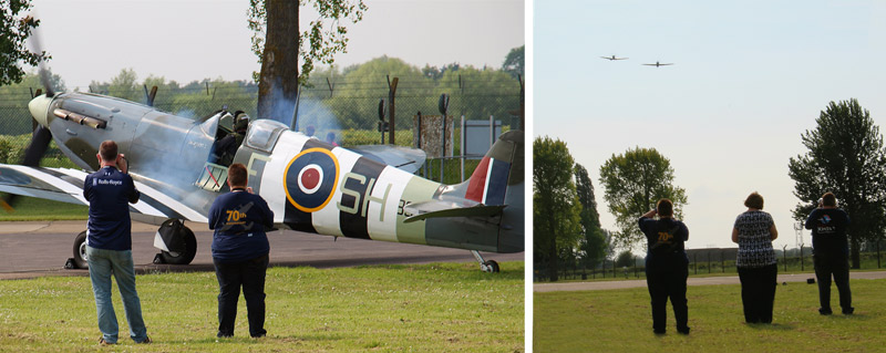 Simon & Karen up close to the action as Gp Capt Jez Attridge starts up Spitfire Mk Vb AB910.