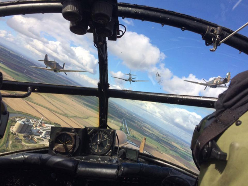 The three fighters seen from the Lancaster cockpit, photographed by Flt Lt Tim Dunlop