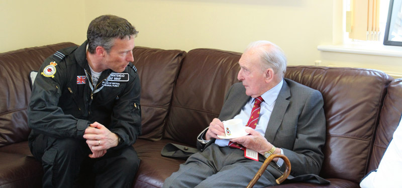 BBMF navigator Flt Lt Neil Whitehead chats with ‘Dambuster’ ‘Johnny’ Johnson