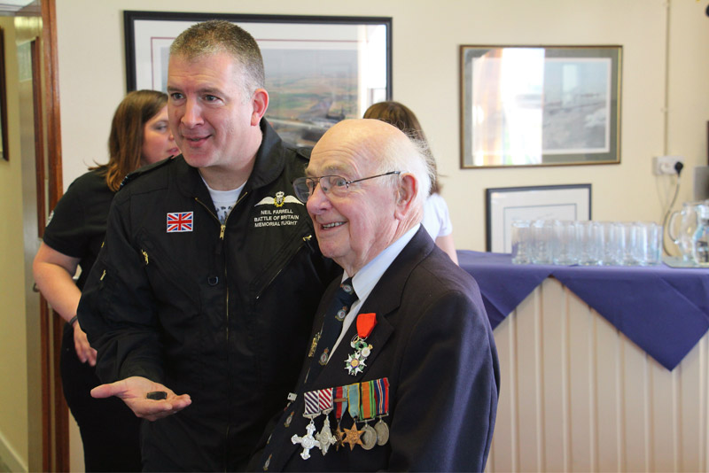 BBMF Lancaster pilot Flt Lt Neil ‘Faz’ Farrell with Rusty Waughman