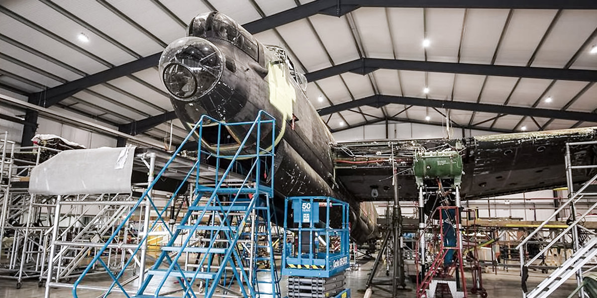 Lancaster PA474 in the Stephenson Hangar at Duxford