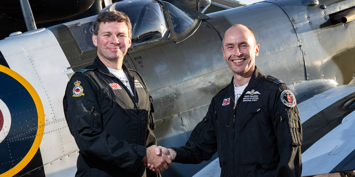 Sqn Ldr Andy ‘Milli’ Millikin hands over command of the BBMF to Sqn Ldr Mark ‘Disco’ Discombe AFC