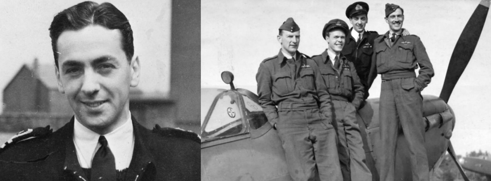 Eric Winkle Brown as a naval lieutenant and with RAF test pilot colleagues